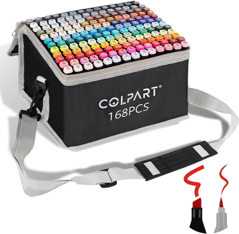 colart 168 Colors Alcohol Markers Brush Tip Dual Tip Art Marker Pens with Pen Holder and Carry Bag for Adult Coloring Painting Supplies Perfect for Painting, Coloring, Sketching and Drawing - Image 1